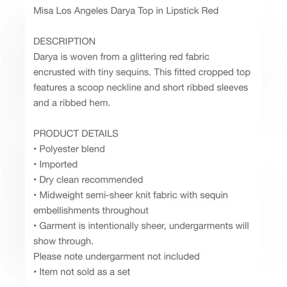 NWT MISA Los Angeles Darya Sparkle Sequin Crop Top in Lipstick Red Sz Medium
